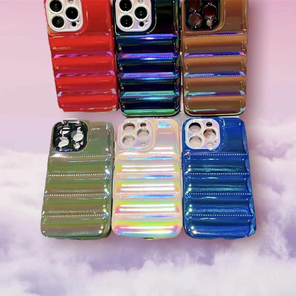 Ivory OFF White iPhone 13 PRO Metallic Ombre Iridescent Pearlized BUBBLE Puffer